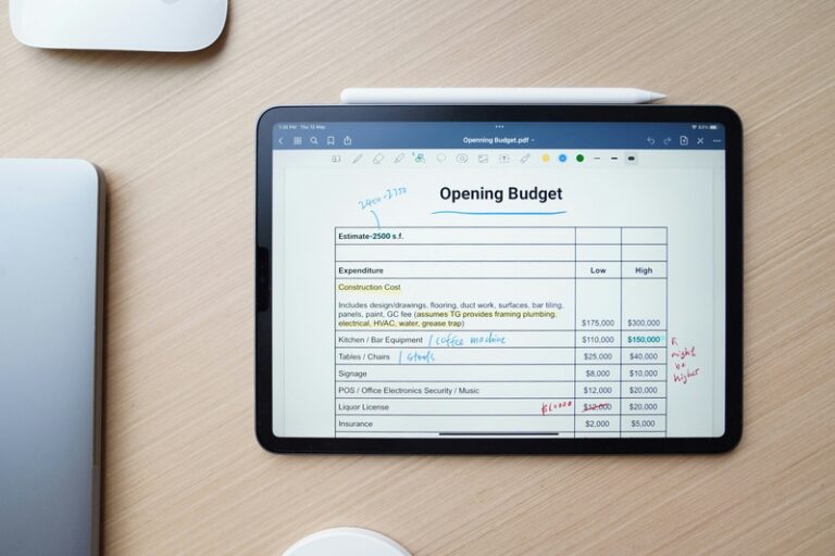 Hand holding a smartphone with a budgeting app open