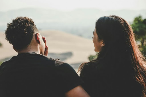 Man and woman having a thoughtful conversation.