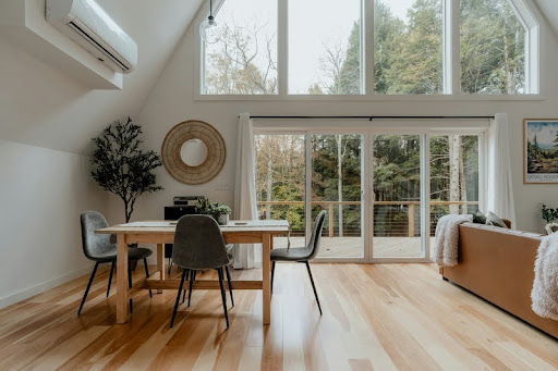 Modern living room with furniture and wooden flooring