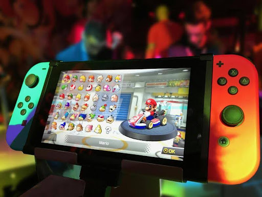 Person playing a game on a Nintendo Switch console