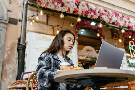 Woman using her laptop at home