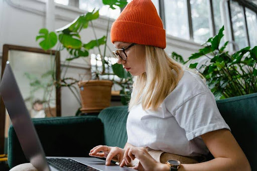 Woman using a laptop indoors