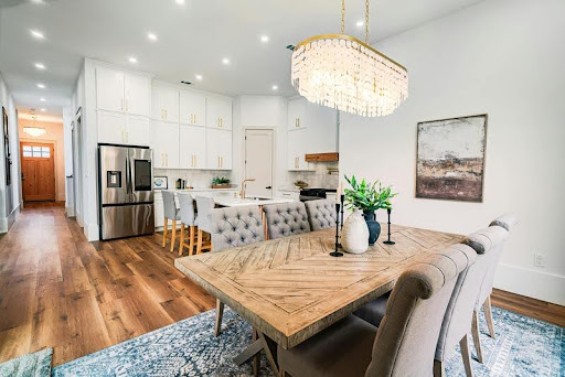 Elegant open-concept dining area and modern kitchen interior