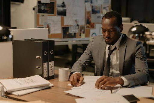 Man sitting at a desk in a modern office