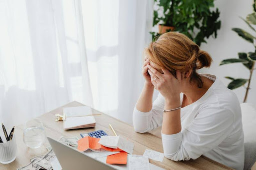 Woman working at a desk in a modern office