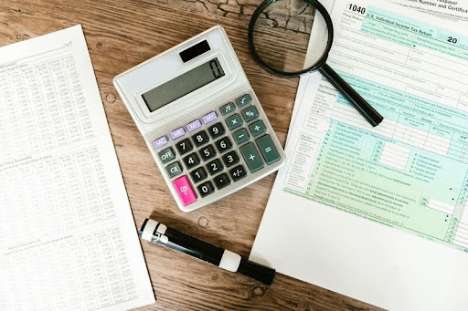 Calculator on a wooden table